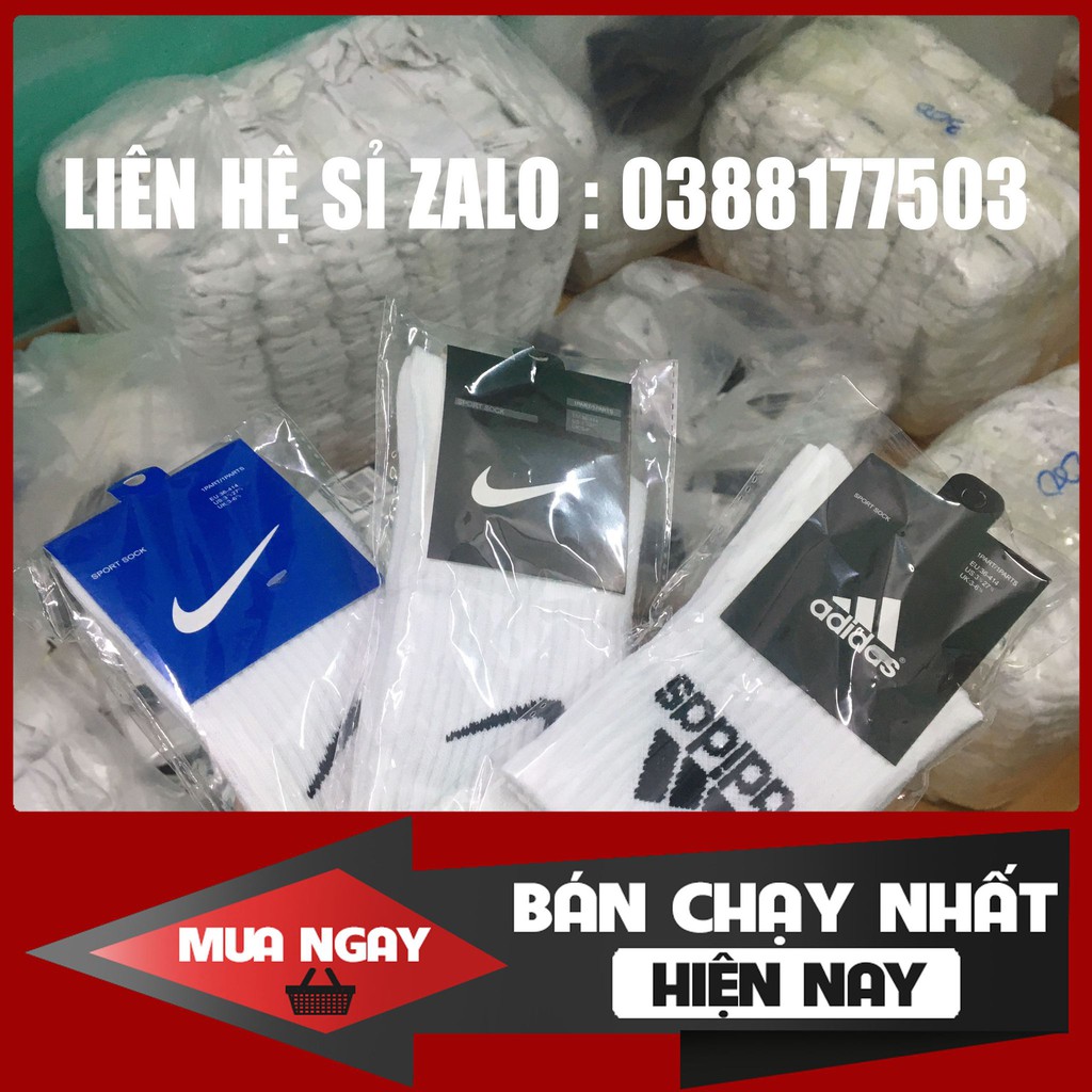 ⚠️ FREESHIP⚠️ Tất đá bóng, thể thao dệt kim Nike, Adidas, Mizuno trắng cổ cao 16-18cm