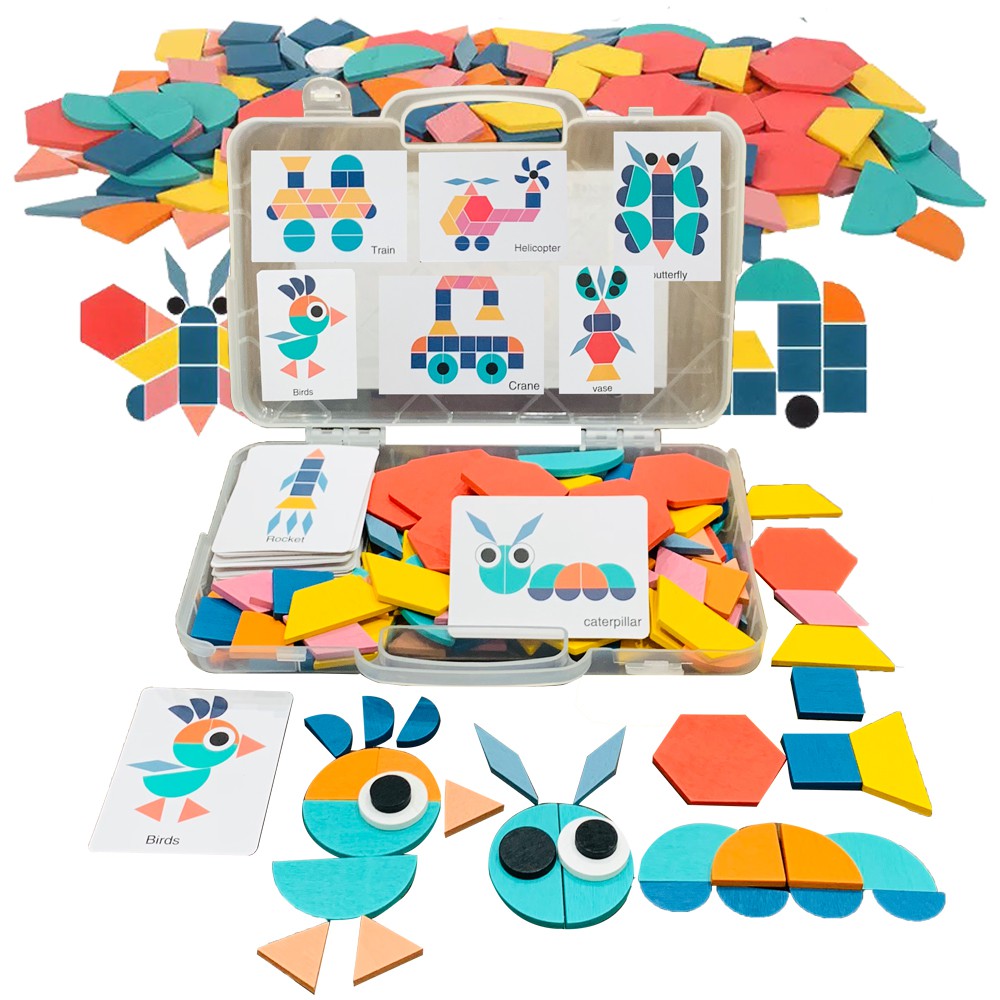 Đồ Chơi Xếp Hình 3D Bằng Gỗ Cho Trẻ Em Ghép Hình Tangram 180 Chi Tiết,Đồ Chơi Giáo Dục Montessori