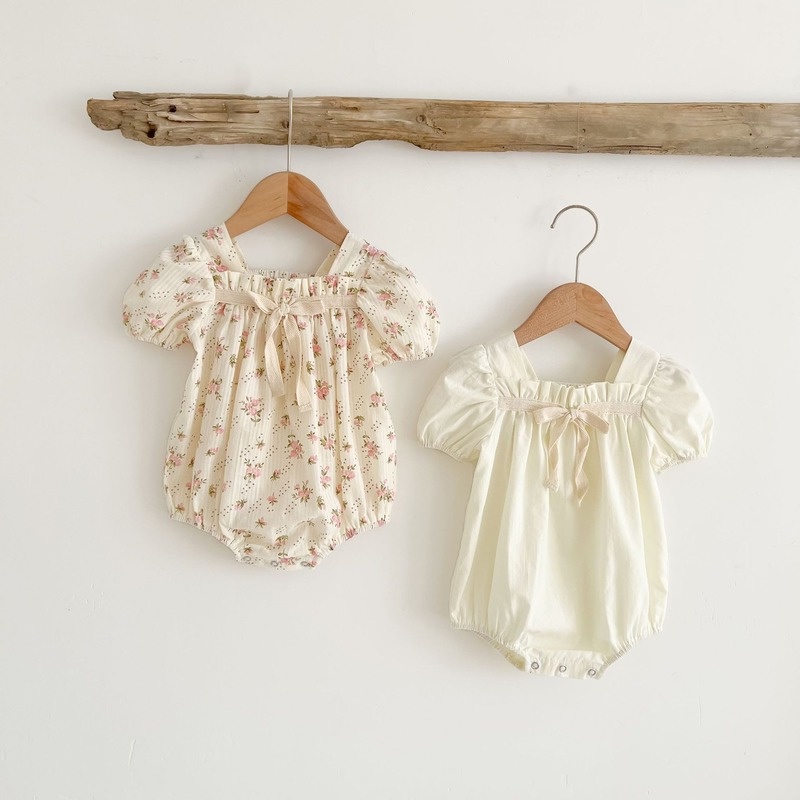 Bộ Áo Liền Quần Tay Ngắn Bằng Vải Cotton In Hoa Dễ Thương Dành Cho Bé Gái Sơ Sinh