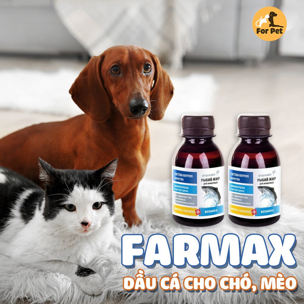 [Hàng nhập] Dầu cá bổ sung vitamin, dưỡng lông cho chó mèo Farmax 100ml