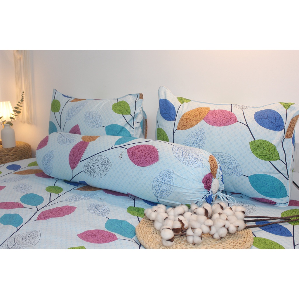 Bộ drap gối cotton TL - Lá Dây Nền Xanh- chất vải COTTON loại 1 dầy dặn, mềm mại, mát mẻ.