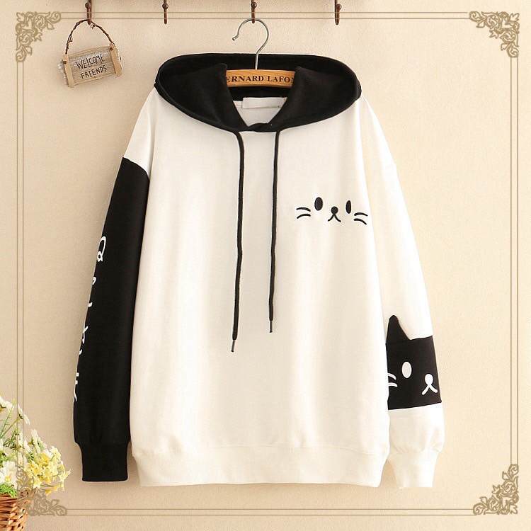 [FREESHIP_50K] Áo hoodie nữ hình mèo đen và trắng dễ thương William - NL168