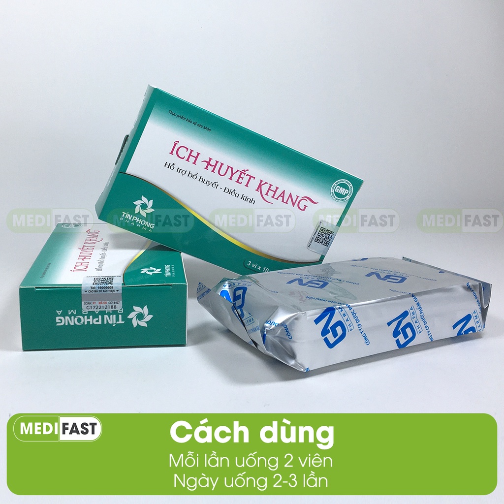 Ích Huyết Khang Hộp 30 viên - Hỗ trợ ổn định kinh nguyệt, giảm đau bụng kinh từ Ích mẫu, Ngải cứu, Đương quy