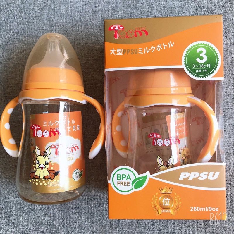 Bình sữa PPSU-Toom 180ml/260ml kèm ống hút, tăng cầm, núm ti thay thế