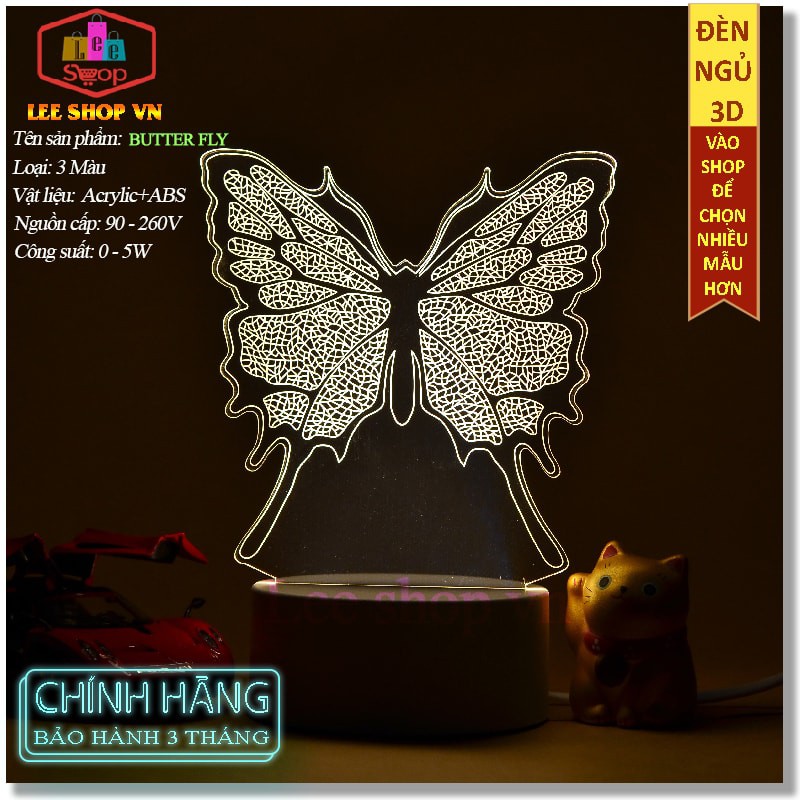 ✅[ Chính Hãng] Đèn Ngủ 3D Thay Đổi 3 Màu Sắc - Mẫu Butterfly- Là Món Quà Ý Nghĩa Cho Bạn Và Người Thân Yêu