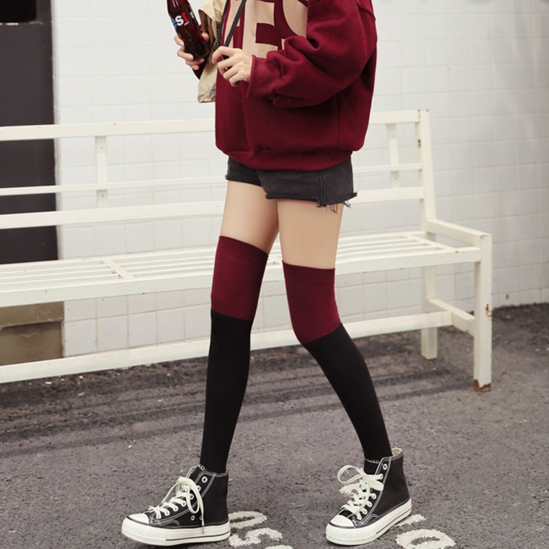 Youyo Vớ Dài Qua Gối Phối Màu Tương Phản Cho Nữ