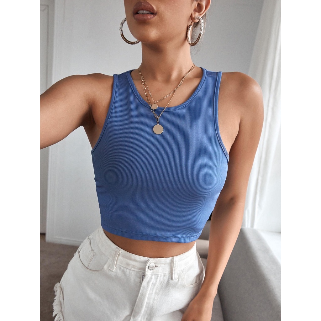 Áo croptop sát nách cổ tròn phong cách Hàn Quốc Lonascorner chất thun gân co giãn form áo ba lỗ basic LNA001 | BigBuy360 - bigbuy360.vn