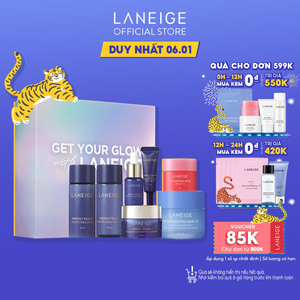 Bộ chống lão hóa & làm đẹp cho da từ trong giấc ngủ LANEIGE Sleeping Mask & Perfect Renew Youth