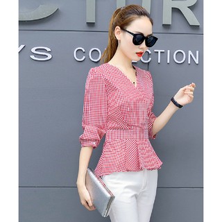 (XANH/  ĐỎ )Áo peplum tay dài