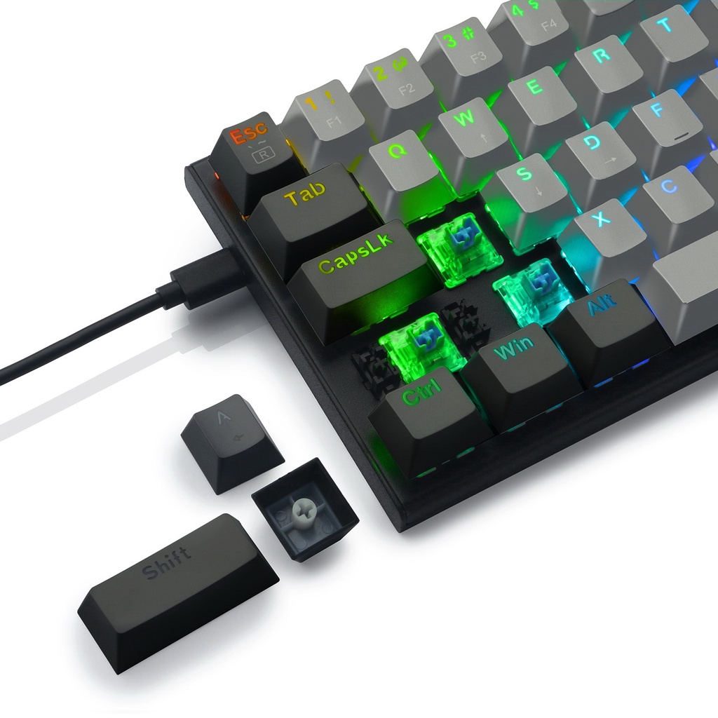 Bàn phím cơ E-YOOSO Z11 60% Mini 61 phím có HOTSWAP, cáp nối type C tháo rời được, nhỏ gọn dễ dàng bỏ vào balo
