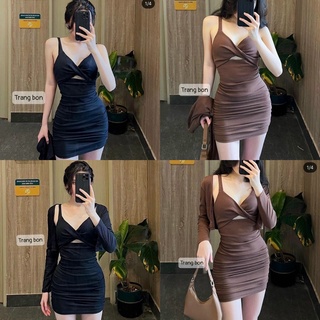 Set đầm body xoắn kèm khoác