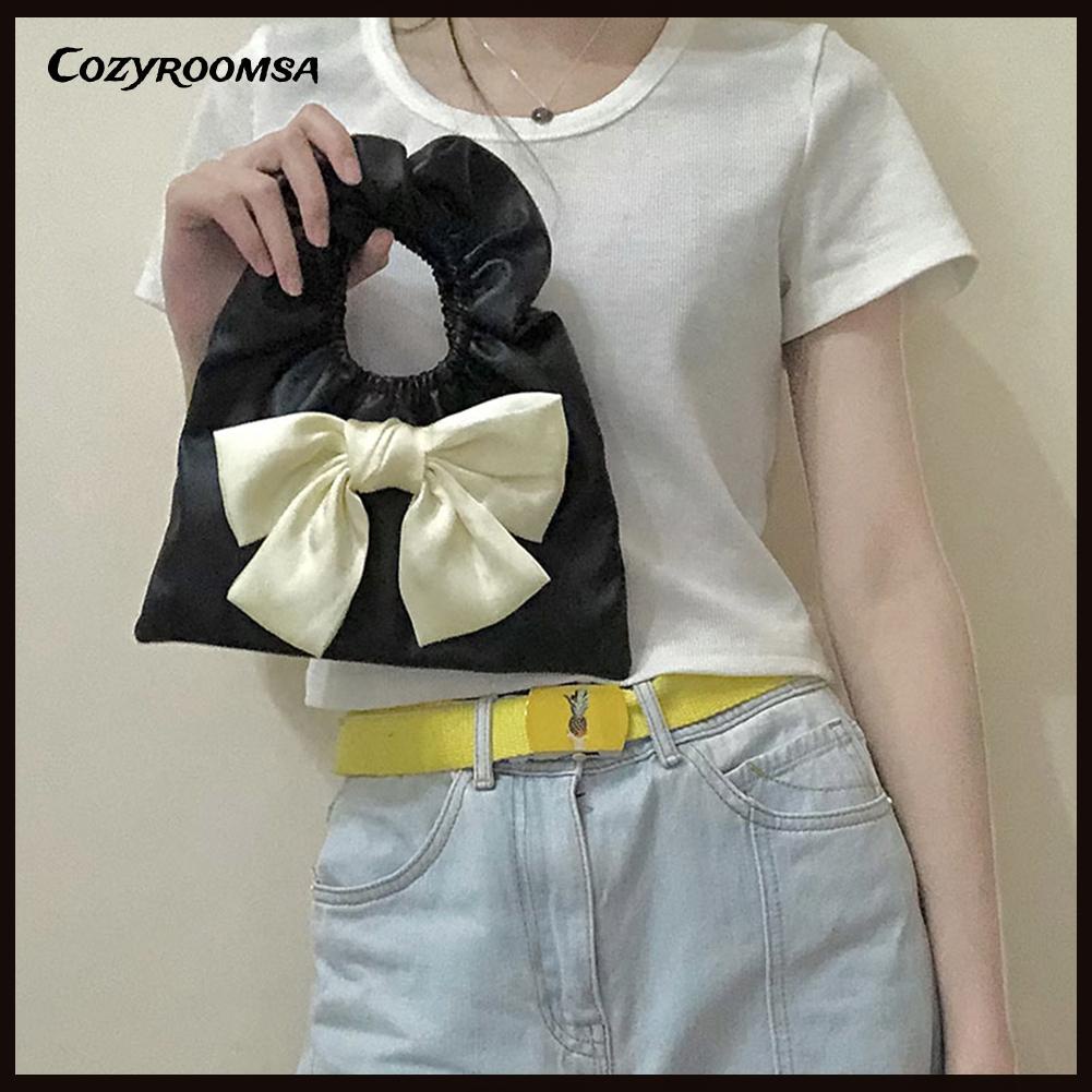 Túi xách da PU xếp li đính nơ thời trang cho nữ