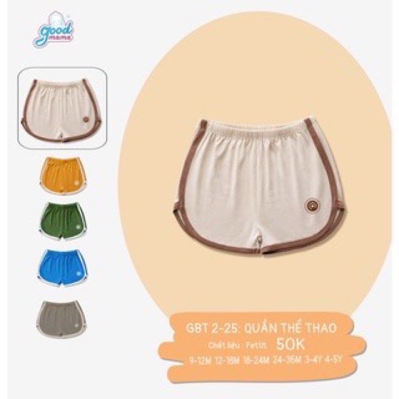 Quần đùi cộc thể thao chất petit Goodmama siêu mềm mát cho bé
