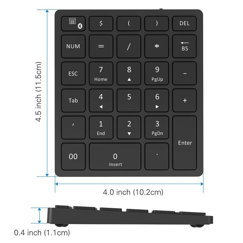 Bàn Phím Số Không Dây Bluetooth 28 Nút Cho Tablet, Laptop, Notebook, Pc, Desktop (Xám)