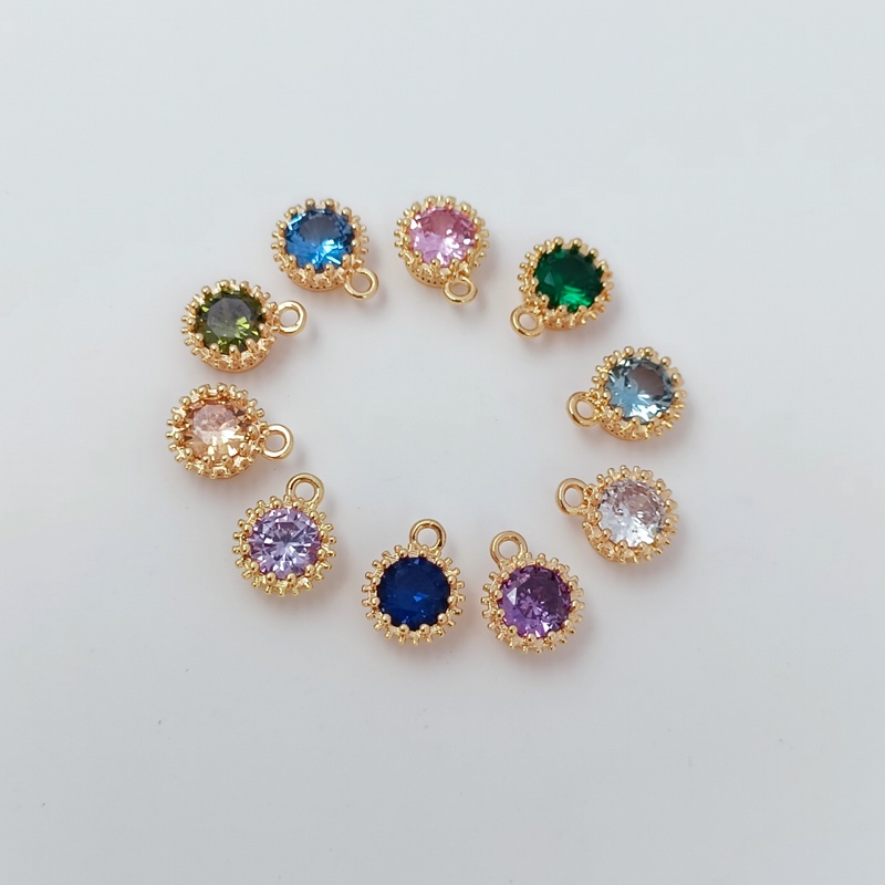 Mặt Dây Chuyền Hình Tròn Đính Đá Zircon Mạ Vàng 14K 7mm DIY