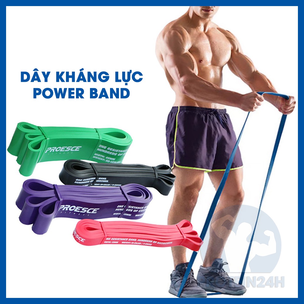 Dây kháng lực Power band Proesce tập toàn thân, hỗ trợ lên xà cao su tự nhiên, nhiều mức lực