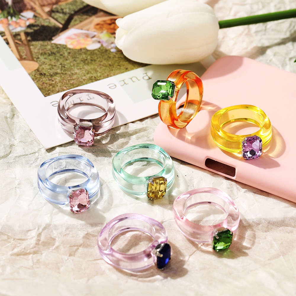 Nhẫn Nhựa Acrylic Trong Suốt Nhiều Màu Sắc Phong Cách Vintage Thời Trang Cho Nữ