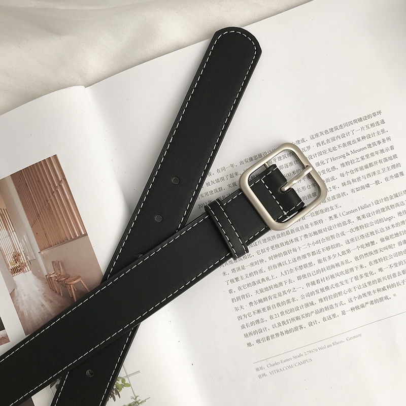 ♤Thắt Lưng Màu Đen Khóa Vuông Phong Cách Retro Thời Trang Cho Nữ