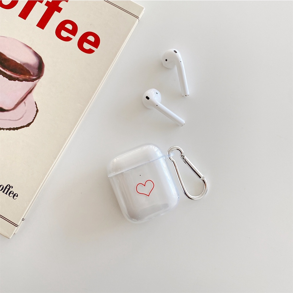 Vỏ bọc TPU bảo vệ hộp sạc tai nghe bluetooth không dây Airpods 1 2 Pro trong suốt in hình trái tim đơn giản