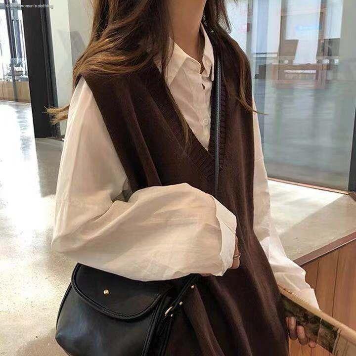 Áo Len FeiFanXiaoBai Không Tay Cổ Chữ V Phong Cách Hàn Quốc Thời Trang Cho Nữ | BigBuy360 - bigbuy360.vn