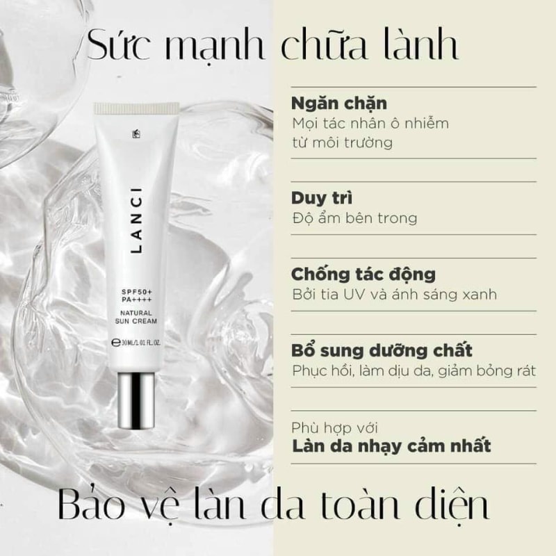 Kem Chống Nắng Hàn Quốc Lanci Chính Hãng Dưỡng Ẩm Kiềm Dầu Dưỡng Da Trắng Sáng Natural SunCream 50ml SPF50 PA++++