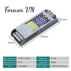 { 12V 5A 60W} Nguồn mỏng, nguồn dẹt công trình 12V 5A 60W trong nhà chất lượng cao,siêu bền.
