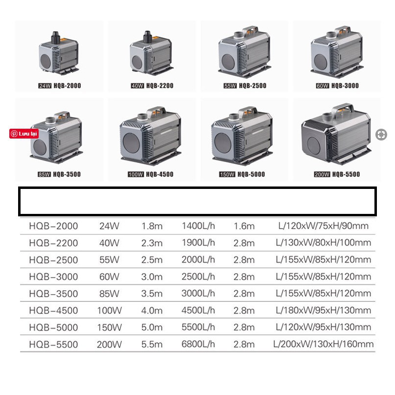 Máy bơm nước bể cá bơm chìm - máy bơm HQB - máy bơm tuần hoàn lọc nước hồ cá