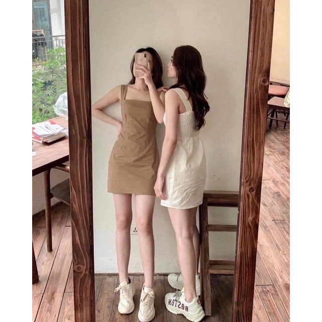 Đầm váy hai dây ngắn bản to chun sau