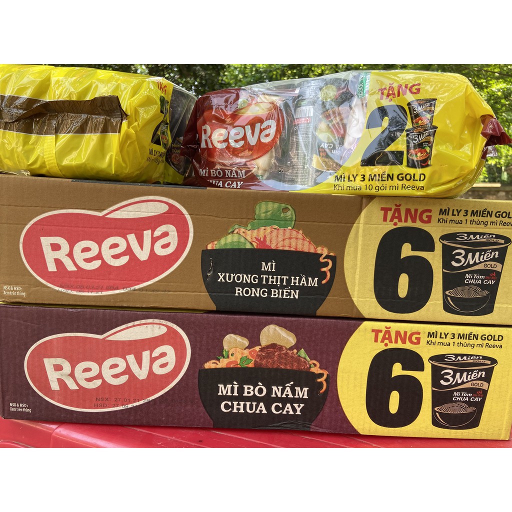 THÙNG 30 GÓI MÌ LẨU NẤM CHUA CAY REEVA 85G tặng 6 ly ba miền | BigBuy360 - bigbuy360.vn