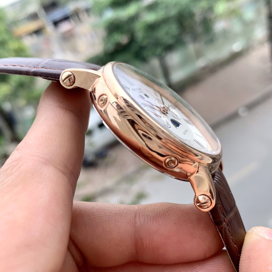 Đồng hồ Nam Patek máy nhật, mẫu Lịch vạn niên mặt trắng viền vàng dây thép, dòng cơ Automatic size 41mm-42mm