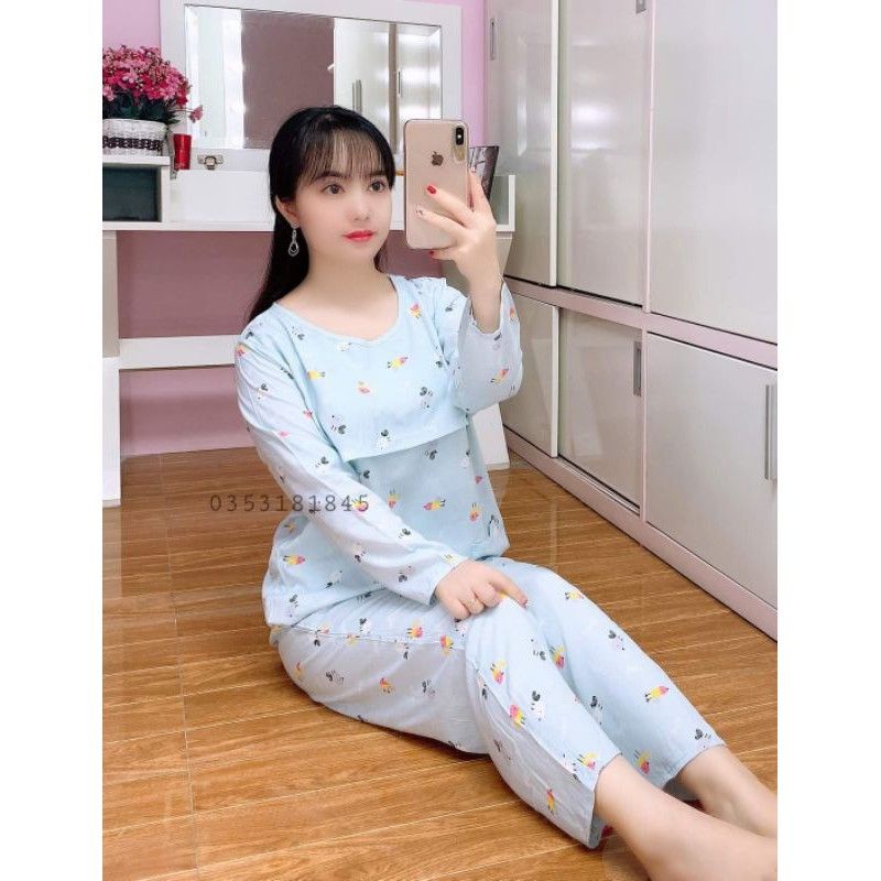 ( Chọn Màu ) Bộ Lạnh Lụa Sau Sinh Mở Nắp Ngang Cho Bé Bú 46-65kg