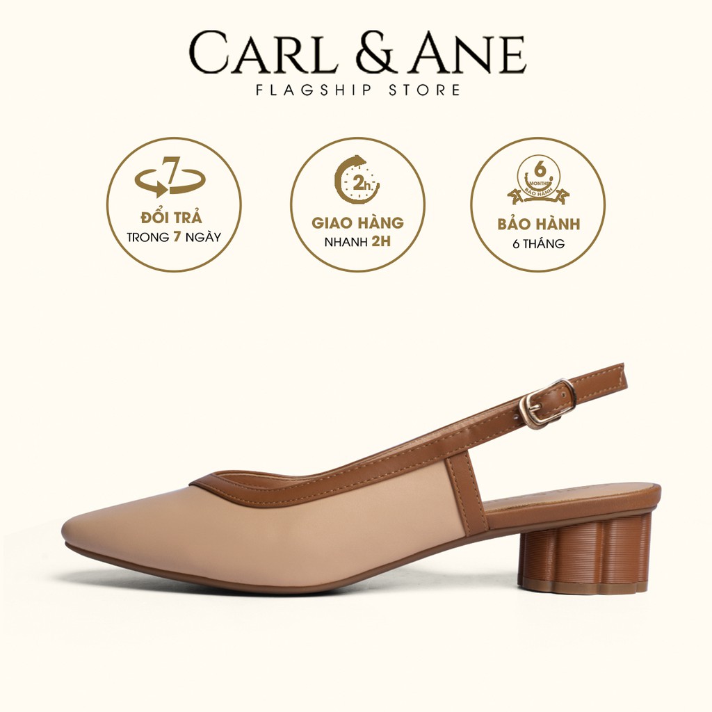 Carl & Ane - Giày cao gót mũi vuông hở gót phối dây cao 3cm màu kem đậm _ CL005