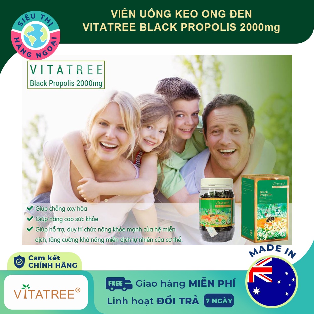 Viên uống tăng cường hệ miễn dịch keo ong đen Vitatree Black Propolis 2000 - Hộp 365 viên