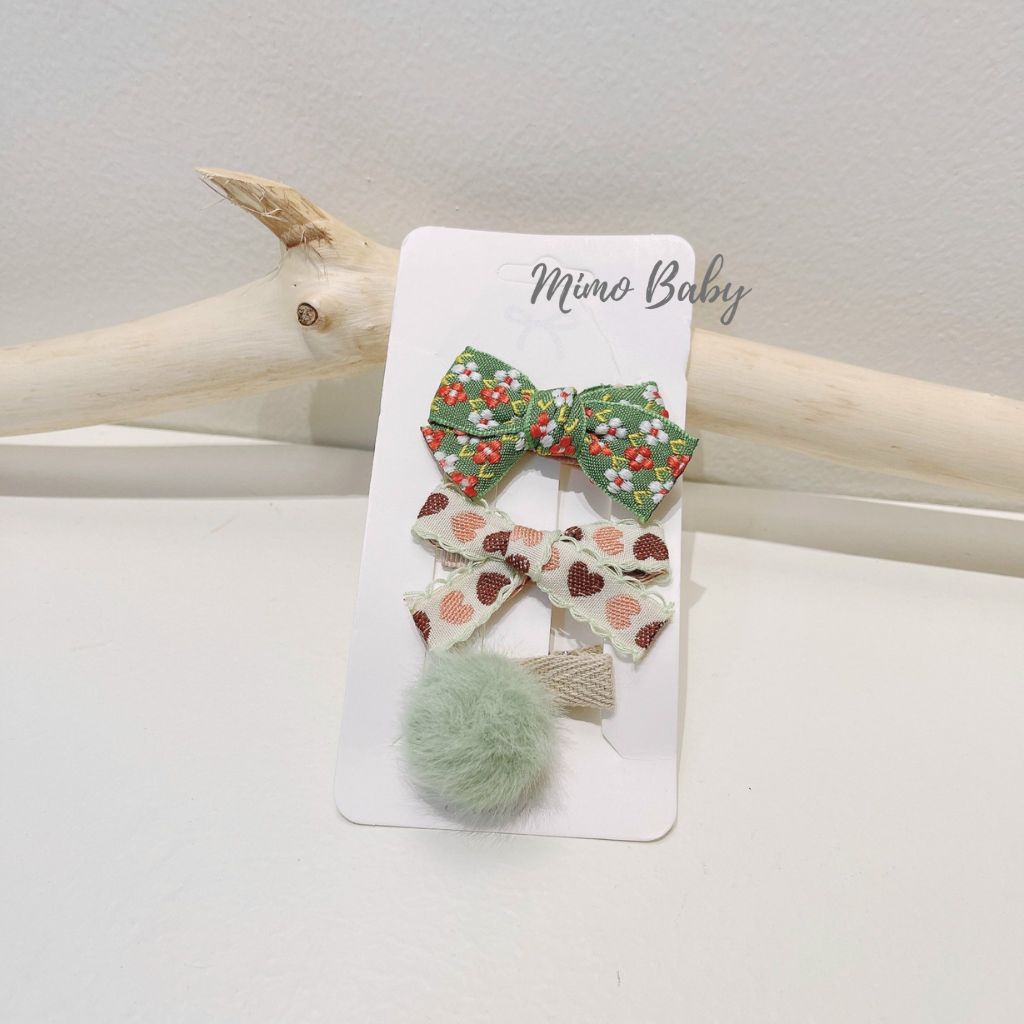 Set 3 kẹp tóc họa tiết nơ, hoa xinh xắn cho bé gái KT25 Mimo Baby