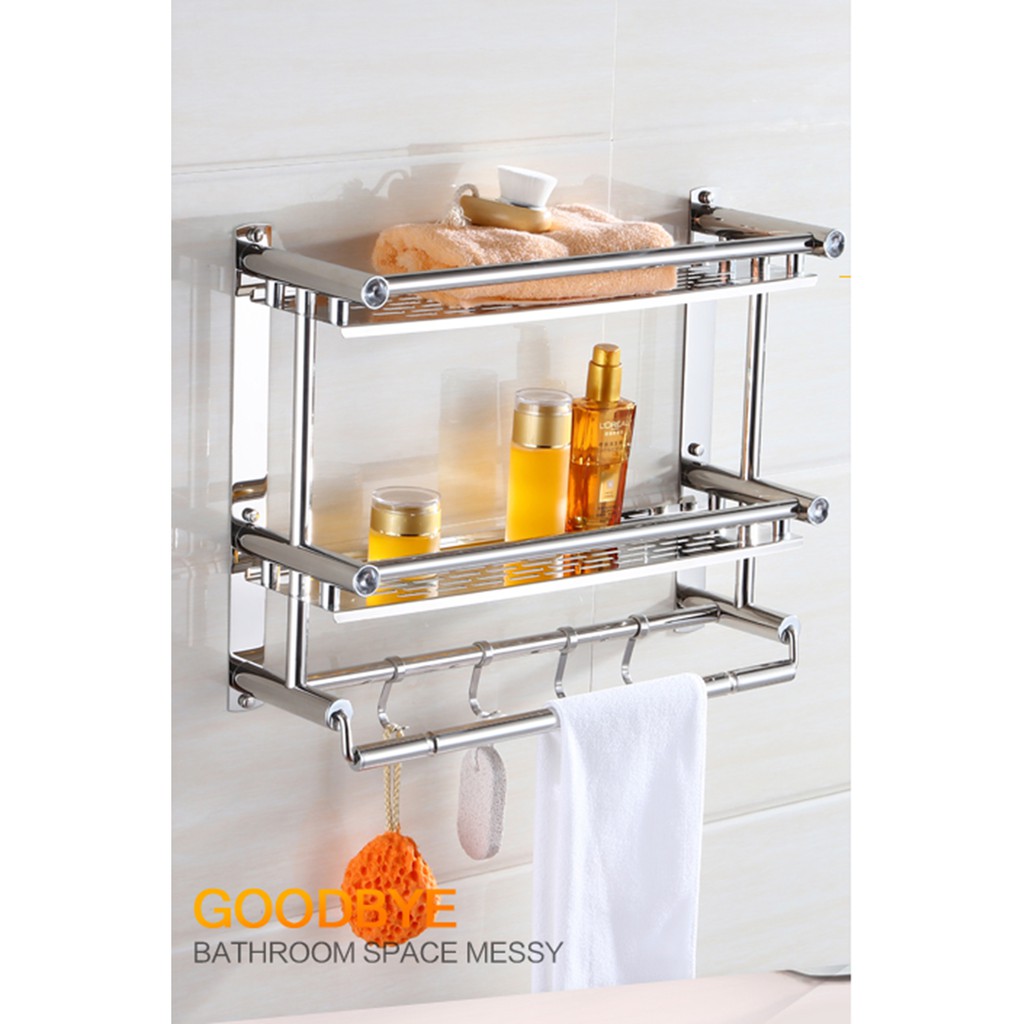 Kệ để đồ nhà tắm inox dán tường 60cm, 40cm