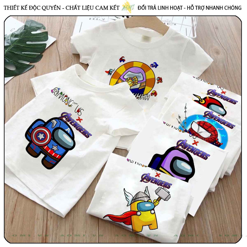 ÁO THUN among us avengers UNISEX PHÔNG TRẮNG TAY NGẮN NAM NỮ GIA ĐÌNH CẶP ĐÔI SIZE TRẺ EM BÉ TRAI GÁI AOMIVN