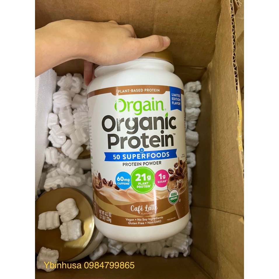 Orgain Organic Protein Bột Đạm Làm Bánh Pha Sữa hữu cơ thực vật SuperFood, Vanilla, Creamy Chocolate, Cafe Late, Non GMO