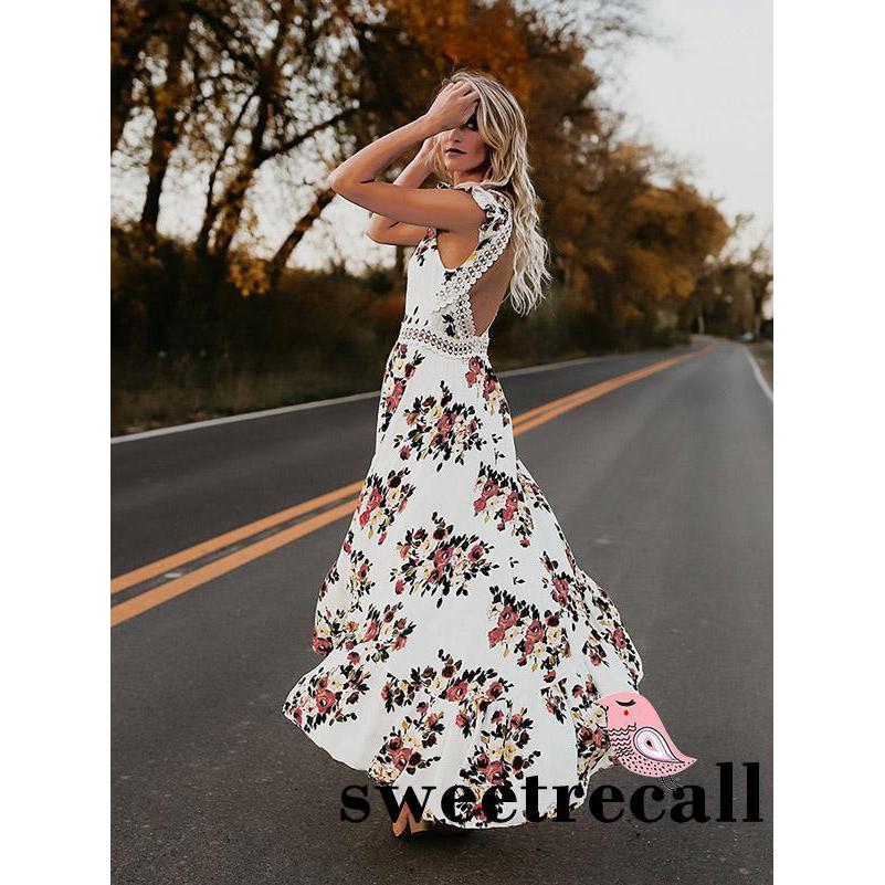 Đầm nữ dài không tay họa tiết hoa phong cách boho thời trang quyến rũ