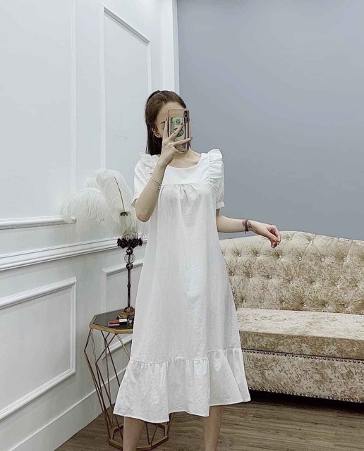( Ảnh thật + Video ) Váy maxi dáng suông tay viền bèo | BigBuy360 - bigbuy360.vn