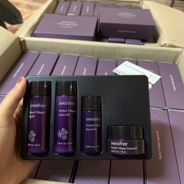 Bộ 4 Sản Phẩm Dùng Thử Skin & Lotion & Serum & Cream Cao Cấp 9 Tác Động Hoàn Hảo Innisfree 9 Repair Special Kit