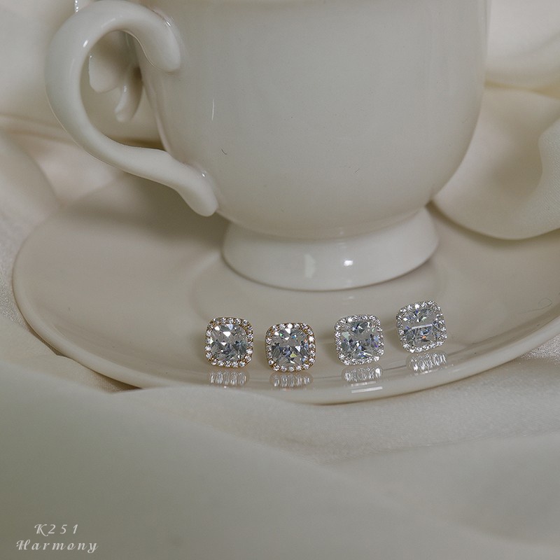 Khuyên tai nữ bạc 925 hình vuông đính đá lấp lánh | HARMONY ACCESSORIES K251