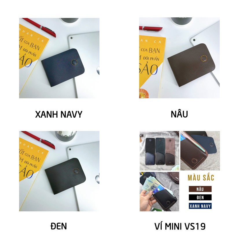 Ví bóp da bò mini handmade nhỏ gọn thời trang nam nữ Heki VS19 Sen