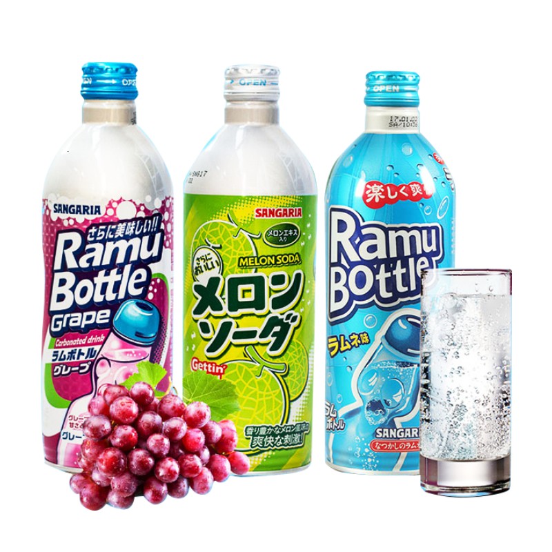 (ĐỦ VỊ) Soda Sangaria Nhật Bản Vị Dưa Lưới Nho Tự Nhiên 500ml Chai Nhôm Giải Khát Cực Đã Uống Cực Ngon