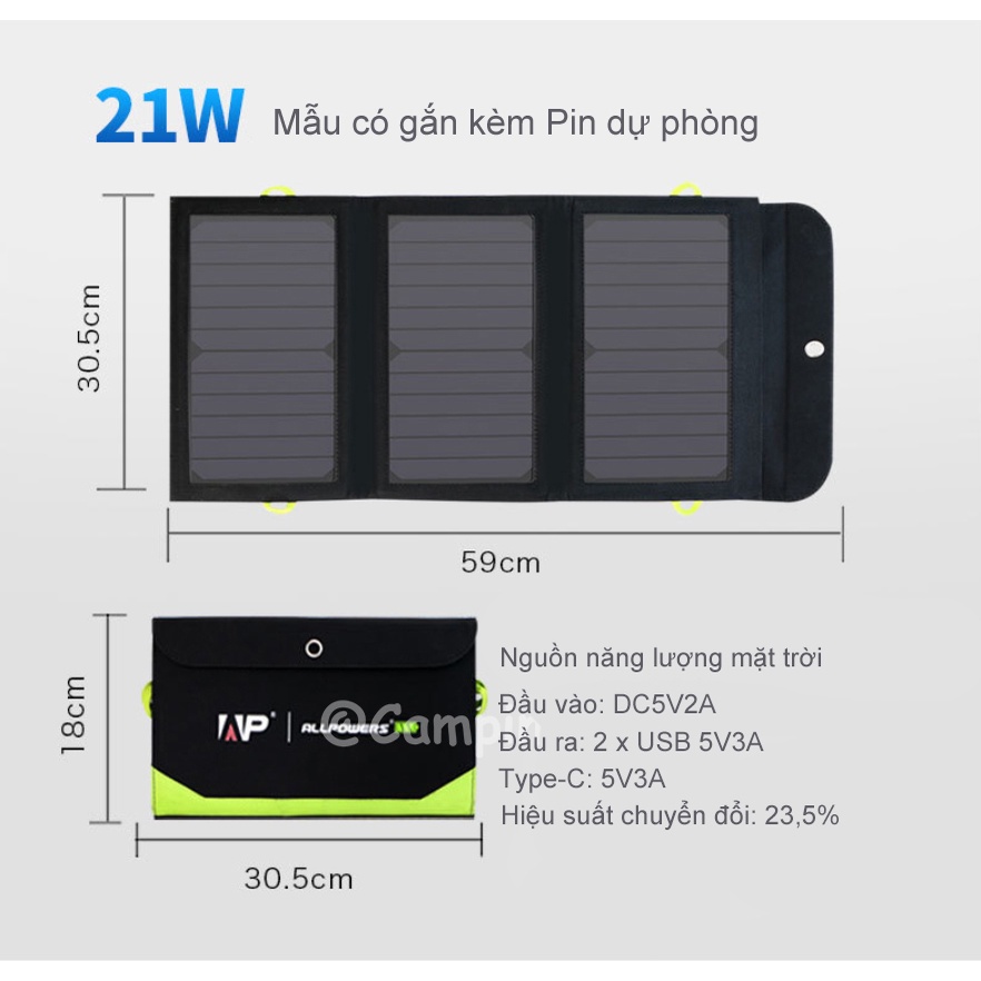 Allpowers tấm pin năng lượng mặt trời gấp gọn 5v 21w tấm hấp thu năng - ảnh sản phẩm 8