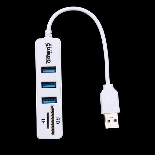 Hub USB 3 Cổng Kèm 2 Khe Đọc Thẻ Nhớ Micro và SD(Tặng kèm móc khoá)