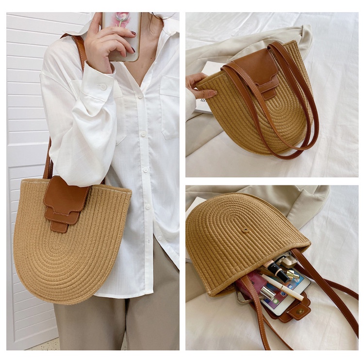 Túi Xách Đeo Vai Đan Cói Hình Tròn Thời Trang Mùa Hè Hàn Quốc Dành Cho Nữ