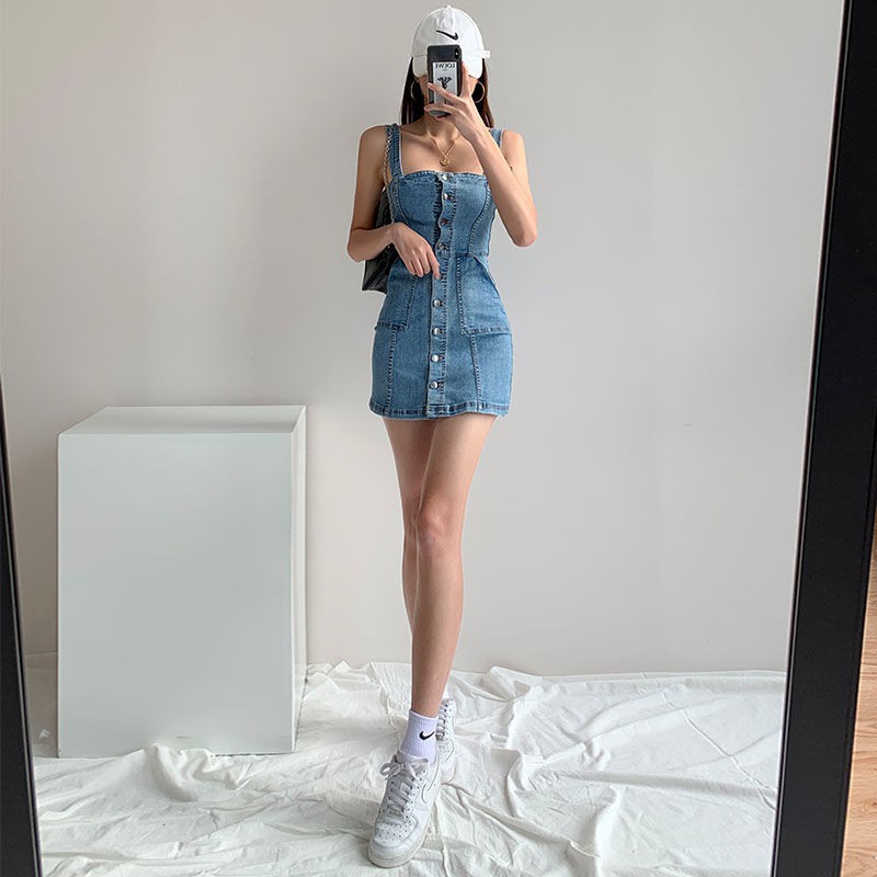 Đầm Dây Nữ Denim Bó Sát Quyến Rũ