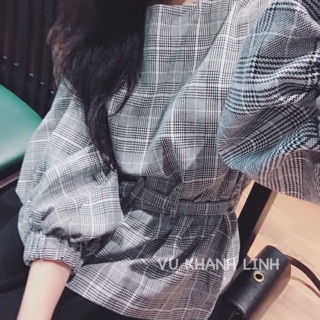 Áo sọc tay bí + đầm nâu