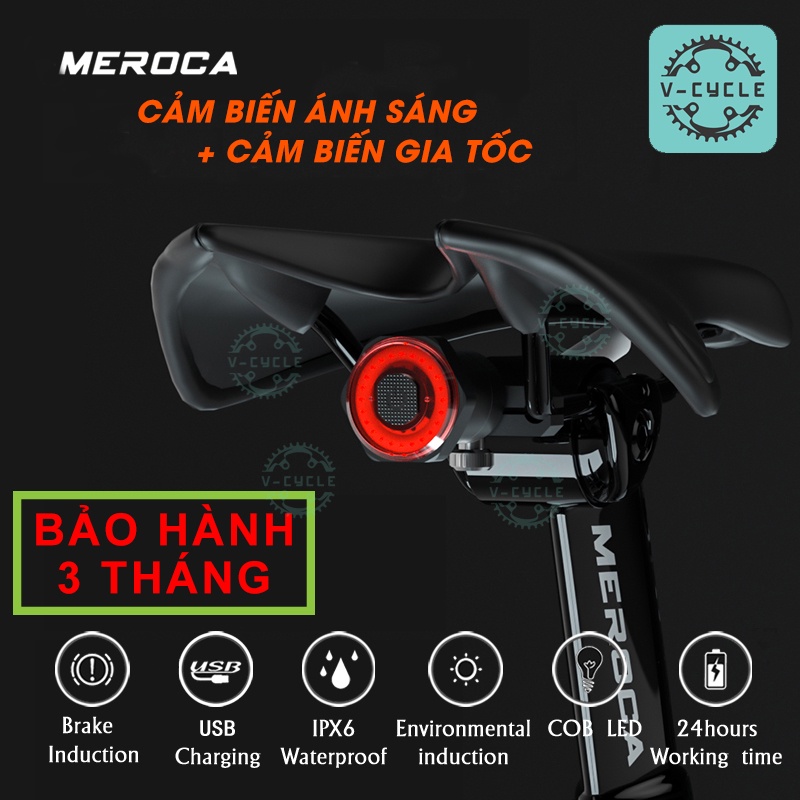 đèn hậu xe đạp thể thao MEROCA WR15 và WR-25 tích hợp cảm biến GIA TỐC và cảm biến ÁNH SÁNG