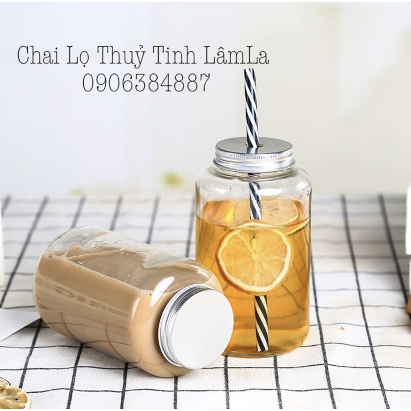 Hũ Thuỷ Tinh Tròn Miệng Rộng Nắp Nhôm Bạc 500ml